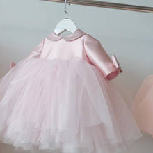 Розовое Тюлевое платье с цветочным узором для девочек; платье для крещения; кружевное платье принцессы с бусинами для маленьких девочек; свадебное платье для маленьких девочек на 1 год; одежда для крещения на день рождения 2024 - купить недорого