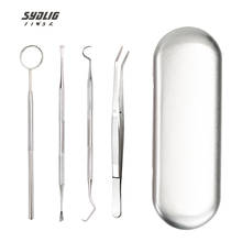 4pc/set Dental Mirror Stainless Steel Dental Dentist Prepared Tool Set Probe Tooth Care Kit Instrument Tweezer Hoe Sickle Scaler 2024 - buy cheap