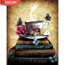 HUACAN-pintura por número de taza de café, lienzo pintado a mano, regalo artístico, bricolaje, Kits de flores, decoración del hogar 2024 - compra barato