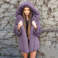 Thicken Warm Winter Coat Female Fashion Hooded Artificial Fur Overcoat Plush Fluffy Jacket Casual Pure Color Outerwear Plus Size 2022 - buy cheap