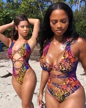 Push Up Swimwear Criss Cross Front One-piece Beach Bathing Suit Leopard Print Halter Sexy One Piece Women Summer Beach Swimsuit 2024 - buy cheap