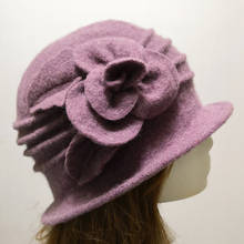 Sombrero Fedora de lana para mujer, gorro elegante con flores, Estilo Vintage, para fiesta, Invierno 2024 - compra barato