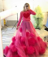 Fashion Red See Through Tulle Woman Skirt Long 3D Ball-Flowers Chic Maxi Tutu Skirts for Photo Shoots Unique Prom Party Wear 2024 - buy cheap
