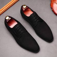 Luxury Italian Men's Oxford Genuine Leather Business Men Black Suede Lace Up Pointed Toe Office Wedding Dress Formal Shoes Men 2024 - buy cheap