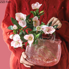 Творческий ваза в виде сумки из прозрачного стекла розовая ваза для цветов Современное украшение для дома, Цветочная композиция градиентные аксессуары для дома 2024 - купить недорого