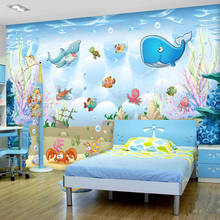 Papel de parede autoadesivo 3d personalizado, à prova d'água, desenho de animais marinhos, mural de quarto das crianças, decoração de casa, cartaz 2024 - compre barato