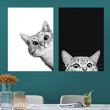 Quadros de lona pintura estilo nórdico adorável preto branco gatos posters arte da parede animais modular fotos para sala estar decoração casa 2024 - compre barato
