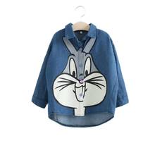 New Spring Korean Children Girl Rabbit Printed Denim Shirt Long sleeved Girls Blouse Kids shirts 2024 - buy cheap