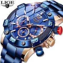 Lige relógio masculinos esportivos, novo fashion azul de luxo com cronógrafo, à prova d'água de quartzo, 2021 2024 - compre barato