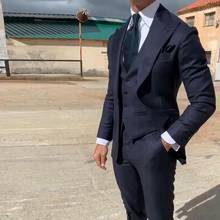 Business Navy Blue Men Suits for Wedding Groom Tuxedo Man Jacket Wide Peaked Lapel Costume Homme Groomsmen Terno Masculino 2024 - buy cheap