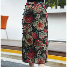 Chinese Style Flower Wool Long Skirts For Women Vintage Elegant Midi Skirt Female High Waist Floral Printed Woolen Pencil Skirt 2024 - buy cheap