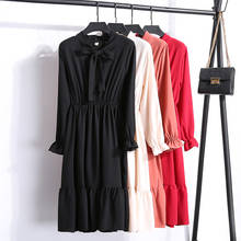 Корейские винтажные осенние платья, женское черное офисное платье-рубашка 2020, зимнее платье миди с цветочным узором в горошек, с длинным рукавом, Vestidos, женское 2024 - купить недорого