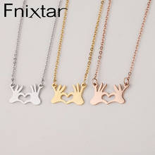 Fnixtar Stainless Steel Chain Necklace Double Hand Love Heart Gesture Necklace Heart Finger Choker Necklace 10Piece/lot 2024 - buy cheap