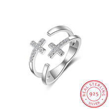 Anillo de Plata de Ley 925 con forma de cruz para mujer, sortija ajustable, de cristal, para boda, fiesta 2024 - compra barato