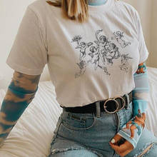 Kuacuayu hjn camiseta de verão moderna vintage, camiseta com estampa de anjo fofo estética, camisetas gráficas de manga curta, roupas de rua grunge 2024 - compre barato