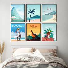 Escandinavo tropical paisagem posters moderno impressão mar praia mulher palmeira pintura da parede lona lona nordic decoração para casa 2024 - compre barato