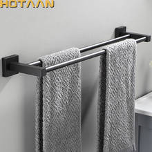 Frete grátis acabamento preto fosco aço inoxidável acessório para banheiro barra dupla toalha trilho para toalhas 60cm 2024 - compre barato