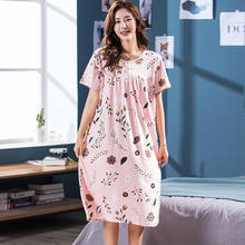 Camisola de verão de algodão feminino camisola folha impressão sleepwear casual pijamas solto moda pijamas grandes jardas 2024 - compre barato