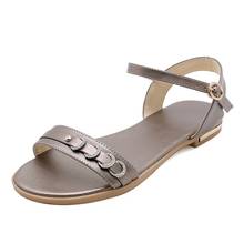 Tamanho grande 9 10 11 12 13 14 15 plana verão sandálias das senhoras sapatas das mulheres mulher Cristal strap fivela plana sandálias com sola de- 2024 - compre barato