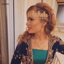 Tiara de casamento luxuosa, peças de cabelo com strass borlas douradas royal tiara chique marrocos cristal colorido 2024 - compre barato