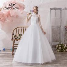 Chaep Fashion Simple Ball Gown Off White Half Tull Sleeve Wedding Dress 2020 with Flower Bridal Dress Marriage Plus Size 2024 - buy cheap