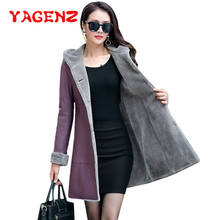 YAGENZ Womens Leather Jacket for Winter leather jacket Women Hooded Plus Velvet Coat Warm Long Leather Coat Female Outerwear 520 2024 - buy cheap