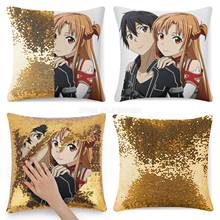 Kirito & asuna sequin fronha lance travesseiro capa para o sofá 40x40cm sereia manga luz romance anime arte anime personagem um 2024 - compre barato