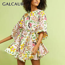 GALCAUR-Vestido corto con cuello redondo y manga farol para mujer, minivestido con lazo, moda de verano, 2020 2024 - compra barato