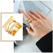 Anel dourado statement para mulheres, anel geométrico chique para casamento, aço inoxidável, presente para dedo, joia 2024 - compre barato