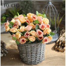 Yo cho flores de seda artificiais, buquê com 10 unidades, flor rosa falsa para decoração de casa ou casamento, acessórios de decoração de mesa 2024 - compre barato
