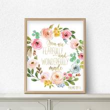 Bible Verse Psalm 139:14 Scripture Nursery Wall Art Canvas Painting Pictures Watercolor Baby Girl Decor Flowers Prints Poster 2024 - buy cheap