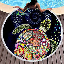 Toalla de microfibra para adultos, toalla de playa redonda con borla de tortuga oceánica, comprimida para viaje, ducha y baño 2024 - compra barato