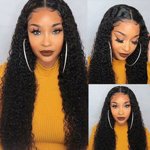 CHEAP 180 Density Glueless Kinky Curly Wig Transparent Jerry Curly Lace Wigs T Part Brazilian Curly Wigs Human Hair Lace Wig 2024 - buy cheap