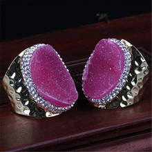 Abalorios de oro Natural de color rosa, piedra de cristal drusa en bruto y puro, anillo de oro con diamantes de imitación, sortija de gemelos envuelta abierta ajustable 2024 - compra barato