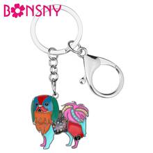 Bonsny Enamel Alloy Floral Japanese Chin Dog Key chain Key Ring Car Purse Bag Animal Keychain For Women Girl Men Decoration Gift 2024 - buy cheap