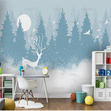 3D Nordic simple hand painted forest elk artistic conception bird wallpaper children's room living room background wall mural 2024 - buy cheap