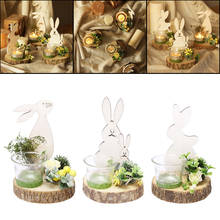 Portavelas de conejo de Pascua de estilo nórdico, adorno de taza de vidrio de conejo de madera bonito 2024 - compra barato