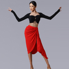 Saia de dança latina tango salsa cha rumba samba wear mulher latina dança prática roupas preto sexy dividir saias em estoque 2024 - compre barato
