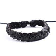 Pulsera de cuero hecha a mano para hombre y mujer, brazalete negro, regalo de joyería al por mayor, nueva moda 2024 - compra barato