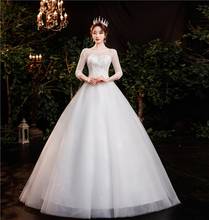 Moda simples 2021 novo o pescoço três quartos vestidos de casamento com manga lantejoulas vestido de noiva elegante plus size vestido de noiva 2024 - compre barato