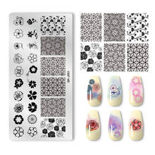 MEET ACROSS Rectangle Nail Stamping Plates Lace Flowers Leafs Marble Texture Ink Geometry Pattern Nail Art Image Stamp Templates 2024 - buy cheap
