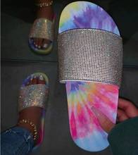 Spring/summer new 2020women flat bottom rhinestone rainbow color outdoor leisure slippers beach sandals home durable non-slip 2024 - buy cheap