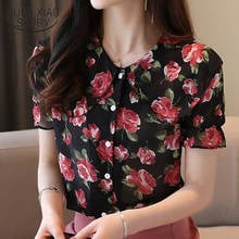 2020 Summer Korean-Style Loose Floral Women Tops and Blouse Short Sleeve Doll Collar Ruffle Chiffon Blouse Women Chemise 9152 50 2024 - buy cheap