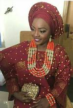 Luxury Nigerian Wedding African Coral Bead Jewelry Set for Brides Fashion Dubai Indian Gold Bridal Statement Necklace Set CGB110 2024 - buy cheap