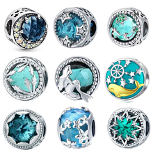 INBEAUT 925 Sterling Silver Ocean Blue Crystal Mermaid Charm Deep Sea Tree Heart Dasiy Star Glass Beads fit Brand Bracelet 2024 - buy cheap