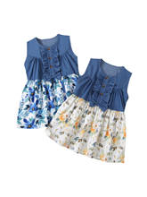 Citgeett Summer Kids Baby Girls Floral Dress Sleeveless Ruffled Patchwork Denim Casual Clothes 2024 - buy cheap