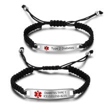 Personalized Braid Rope Medical Alert ID Bracelets For Men Women Adjustable Engraving Tag Bracelets & Bangles Unisex Jewelry 2024 - buy cheap