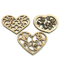 10PCS 53x45mm  Hollow Heart-Shaped Wedding Wood Crafts DIY Wood Crafts Scrapbook Hanging Ornaments Home Decoration SC048 2024 - buy cheap