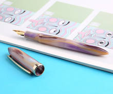 Moonman-pluma estilográfica de resina acrílica, pluma estilográfica de iridio EF/F Nib de 0,38/0,5mm, plumas de tinta de escritura púrpura de ensueño, ajuste dorado y conjunto de caja de regalo, novedad 2024 - compra barato