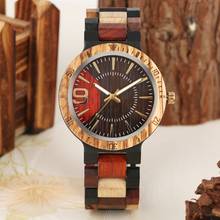 Creative Arabic Numerals 9 Display Wood Watch Men's Mixed Color Full Wooden Watch Quartz Wristwatch Wood Watches Male Clock Hour 2024 - buy cheap